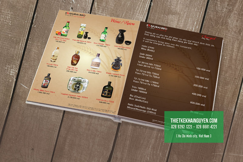 Thiết kế thực đơn rượu, trong menu nhà hàng BBQ